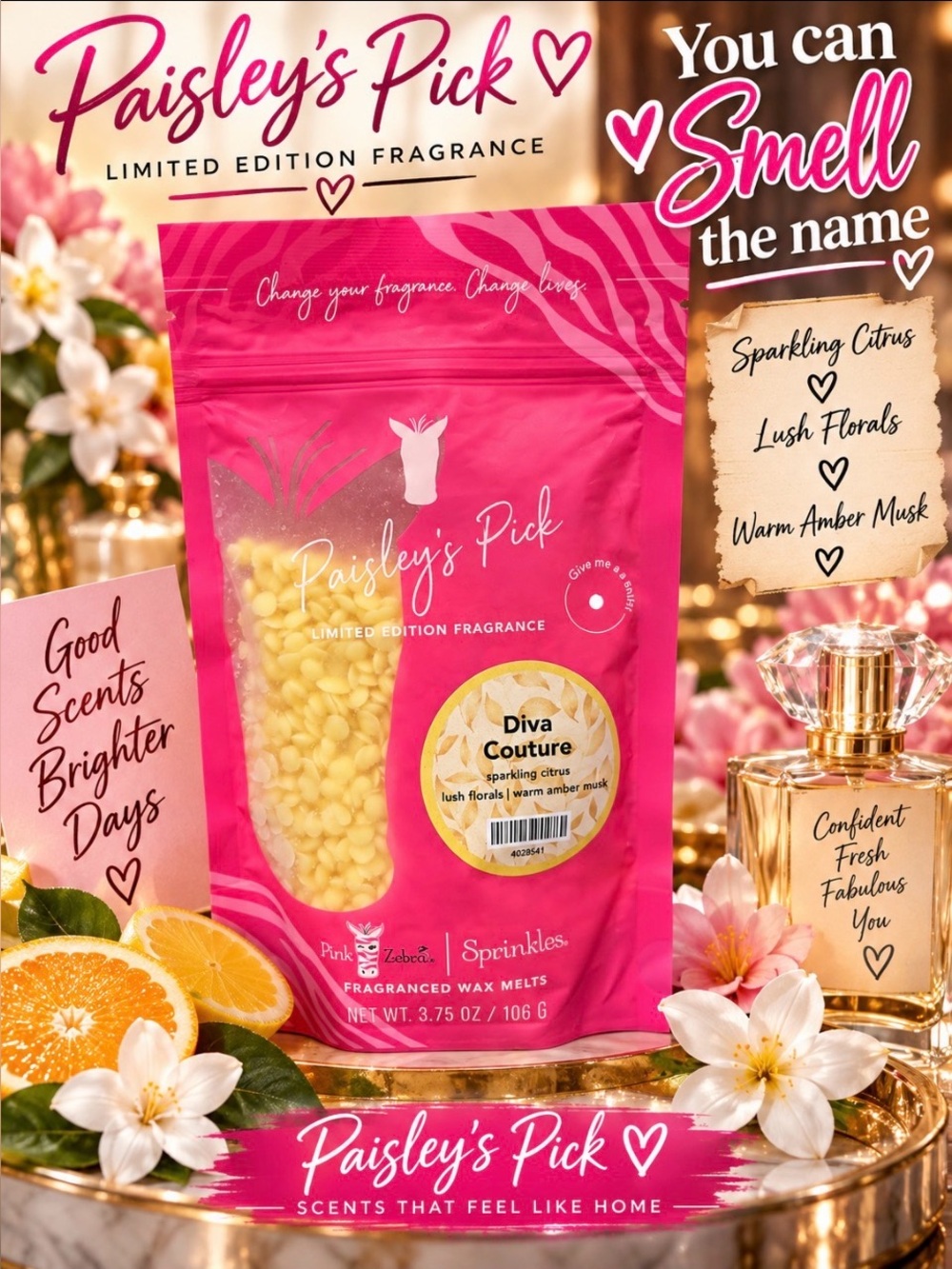 Pink Zebra Diva Couture 3.75oz Bag of Wax Melts